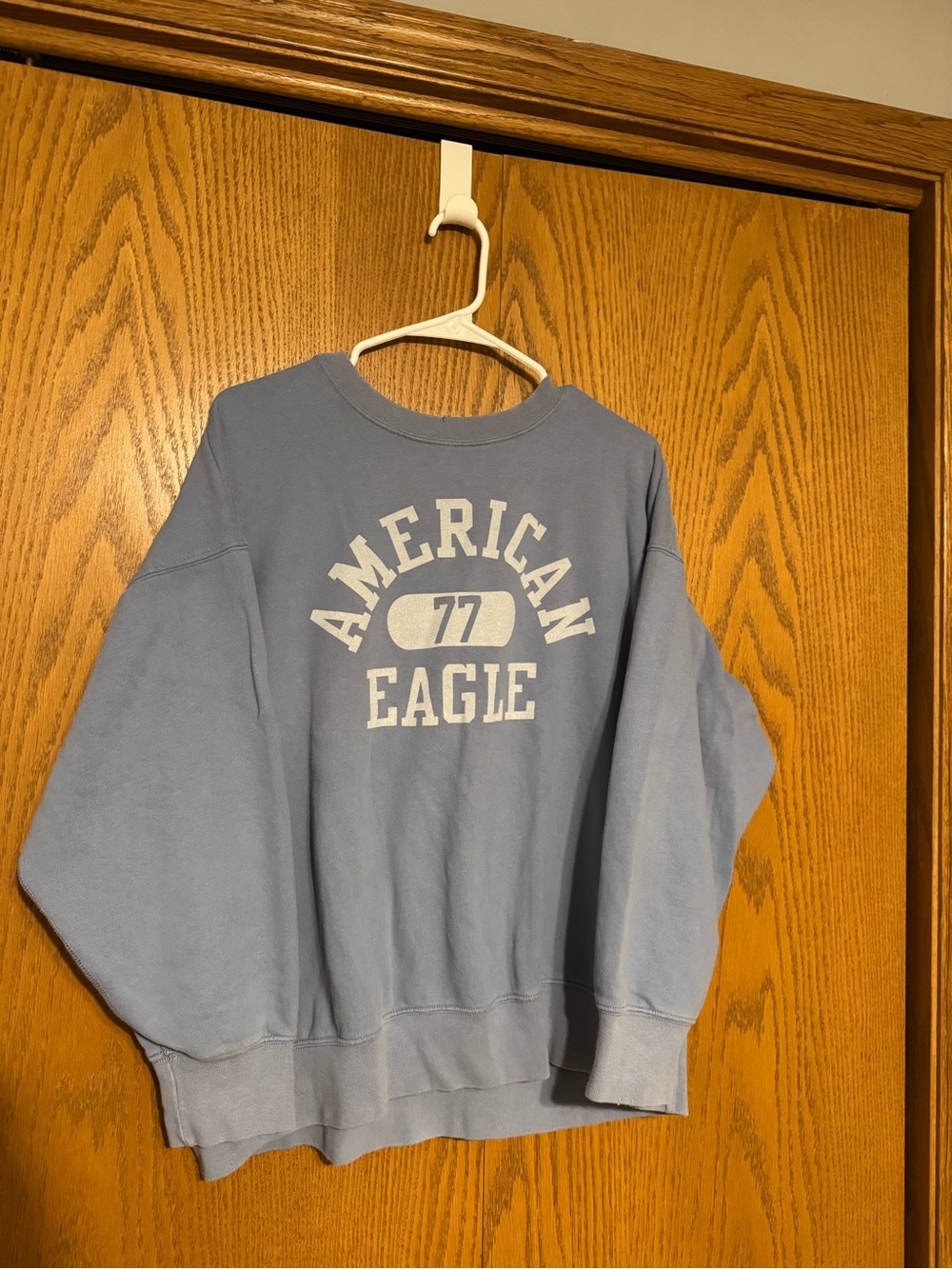 American Eagle Outfitters Light Blue Pullover Crewneck with White Logo